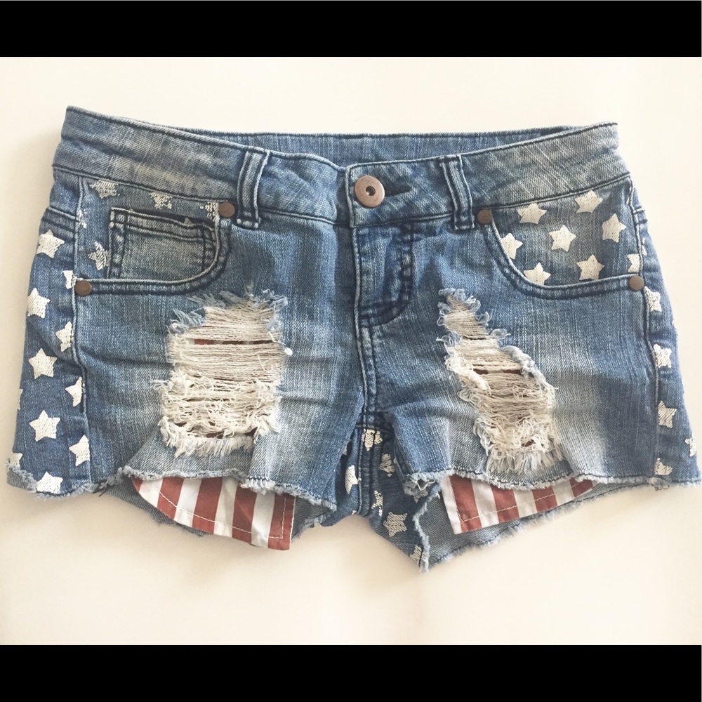 American flag denim shorts